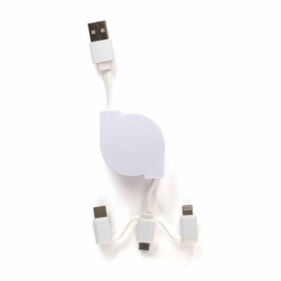 Cble USB rétractable 3 en 1 blanc